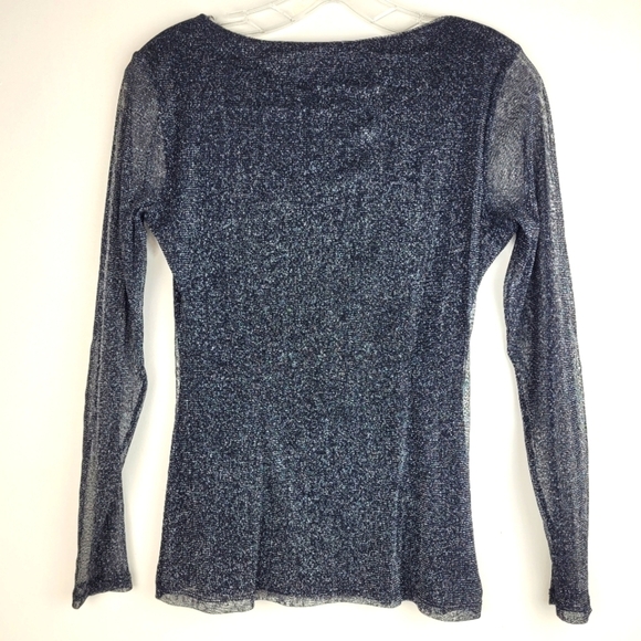 Cache vintage sheer black long sleeve lined top metallic silver whimsigoth S - Picture 2 of 11